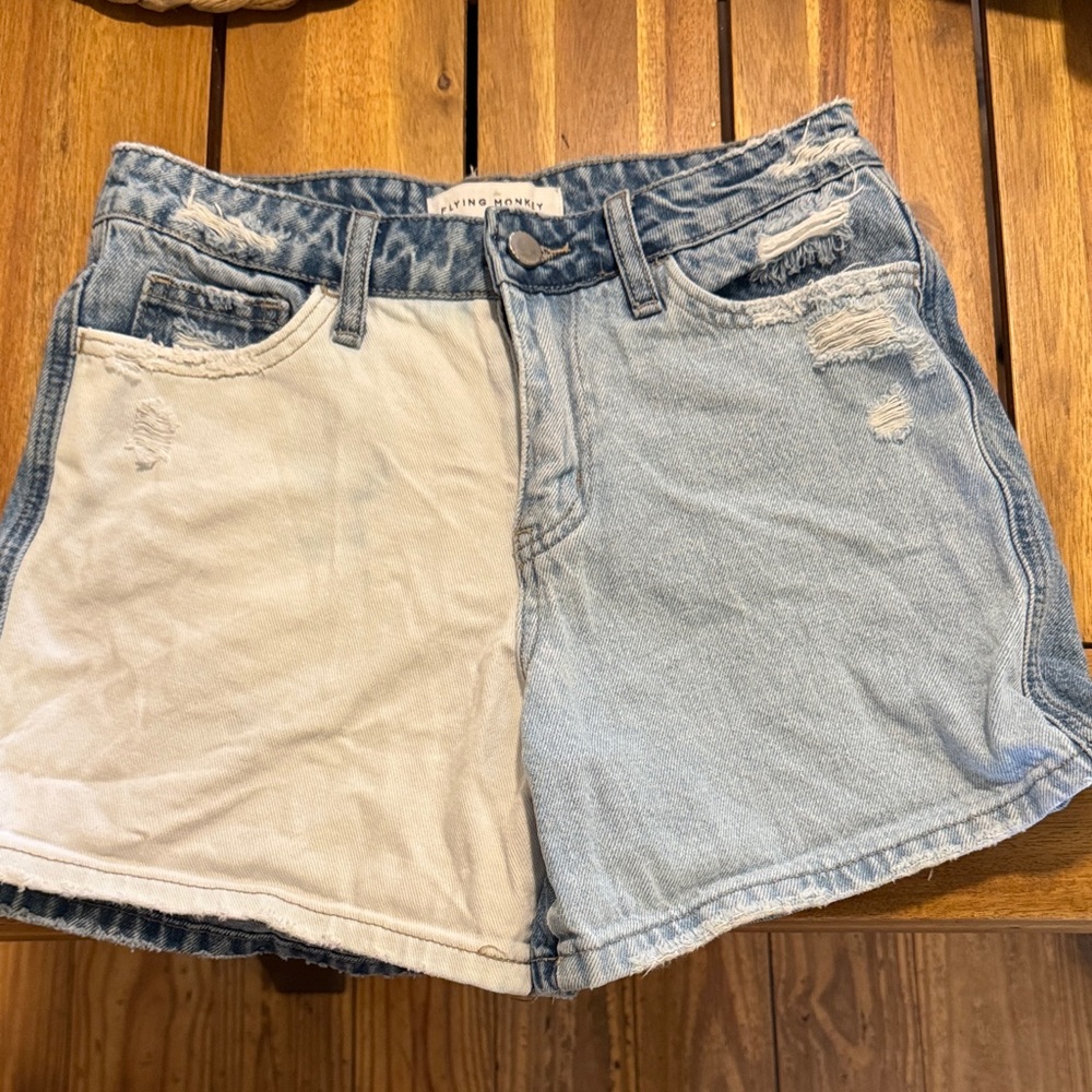 Flying Monkey Light Blue and Cream Jean Shorts